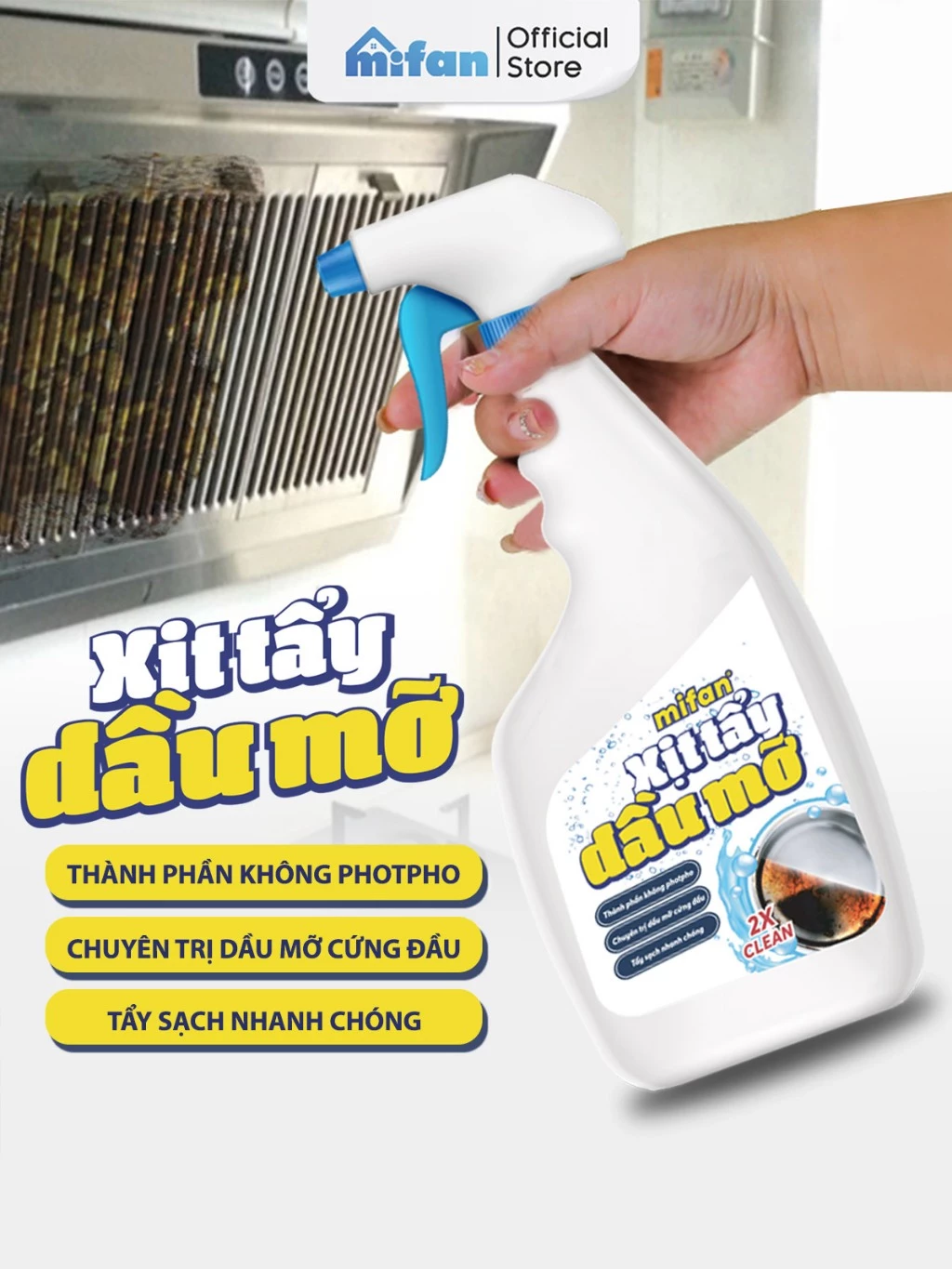 Xịt Tẩy Dầu Mỡ Nhà Bếp Mifan 500ml - Vệ sinh vết bẩn cứng đầu trên tường sàn, bếp ga, lưới máy hút mùi, xoong nồi, chảo