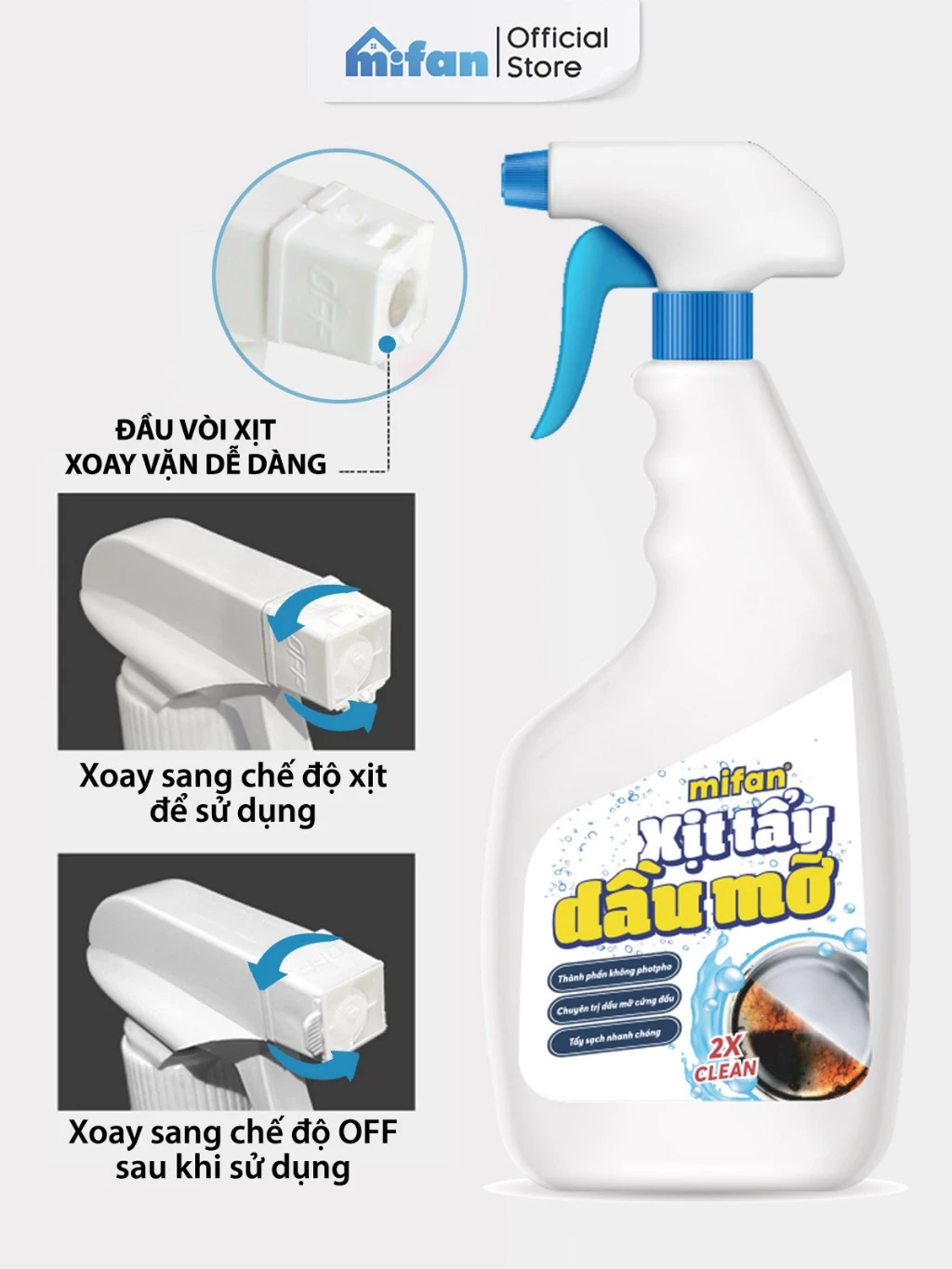 Xịt Tẩy Dầu Mỡ Nhà Bếp Mifan 500ml - Vệ sinh vết bẩn cứng đầu trên tường sàn, bếp ga, lưới máy hút mùi, xoong nồi, chảo - 4