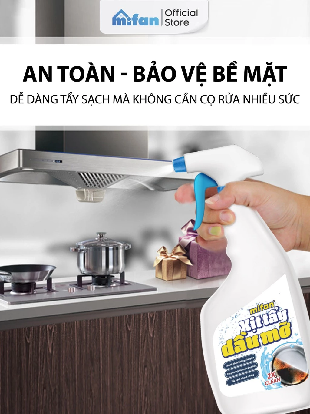 Xịt Tẩy Dầu Mỡ Nhà Bếp Mifan 500ml - Vệ sinh vết bẩn cứng đầu trên tường sàn, bếp ga, lưới máy hút mùi, xoong nồi, chảo - 5