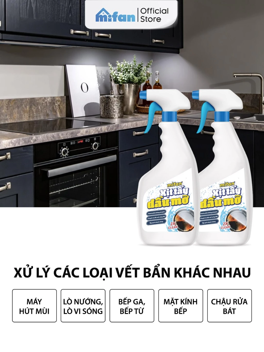 Xịt Tẩy Dầu Mỡ Nhà Bếp Mifan 500ml - Vệ sinh vết bẩn cứng đầu trên tường sàn, bếp ga, lưới máy hút mùi, xoong nồi, chảo - 6