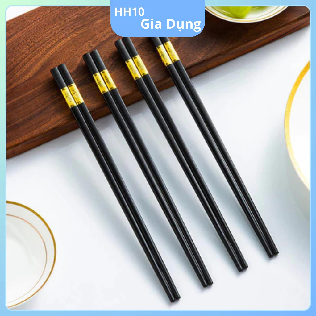 BỘ 10 Đôi Đũa Nhựa Mạ Vàng Nhật Bản - Đũa Ăn Cao Cấp Chống Mốc Chống Trơn Bền Màu Tiện Lợi