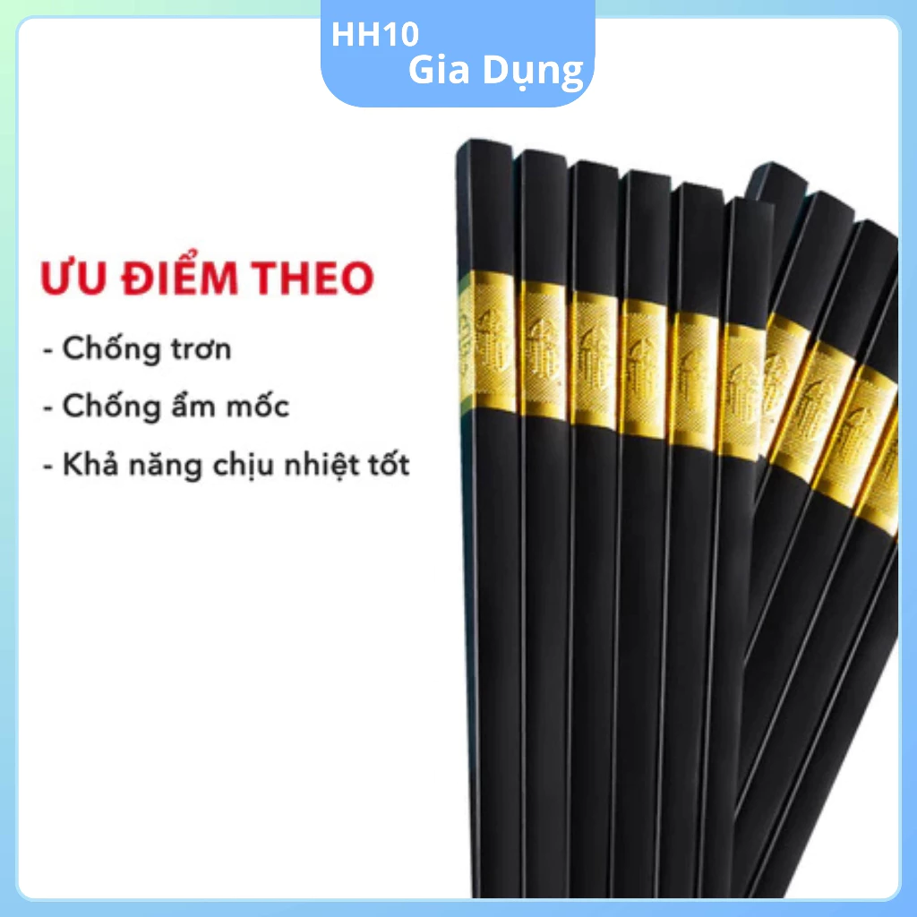 BỘ 10 Đôi Đũa Nhựa Mạ Vàng Nhật Bản - Đũa Ăn Cao Cấp Chống Mốc Chống Trơn Bền Màu Tiện Lợi - 2