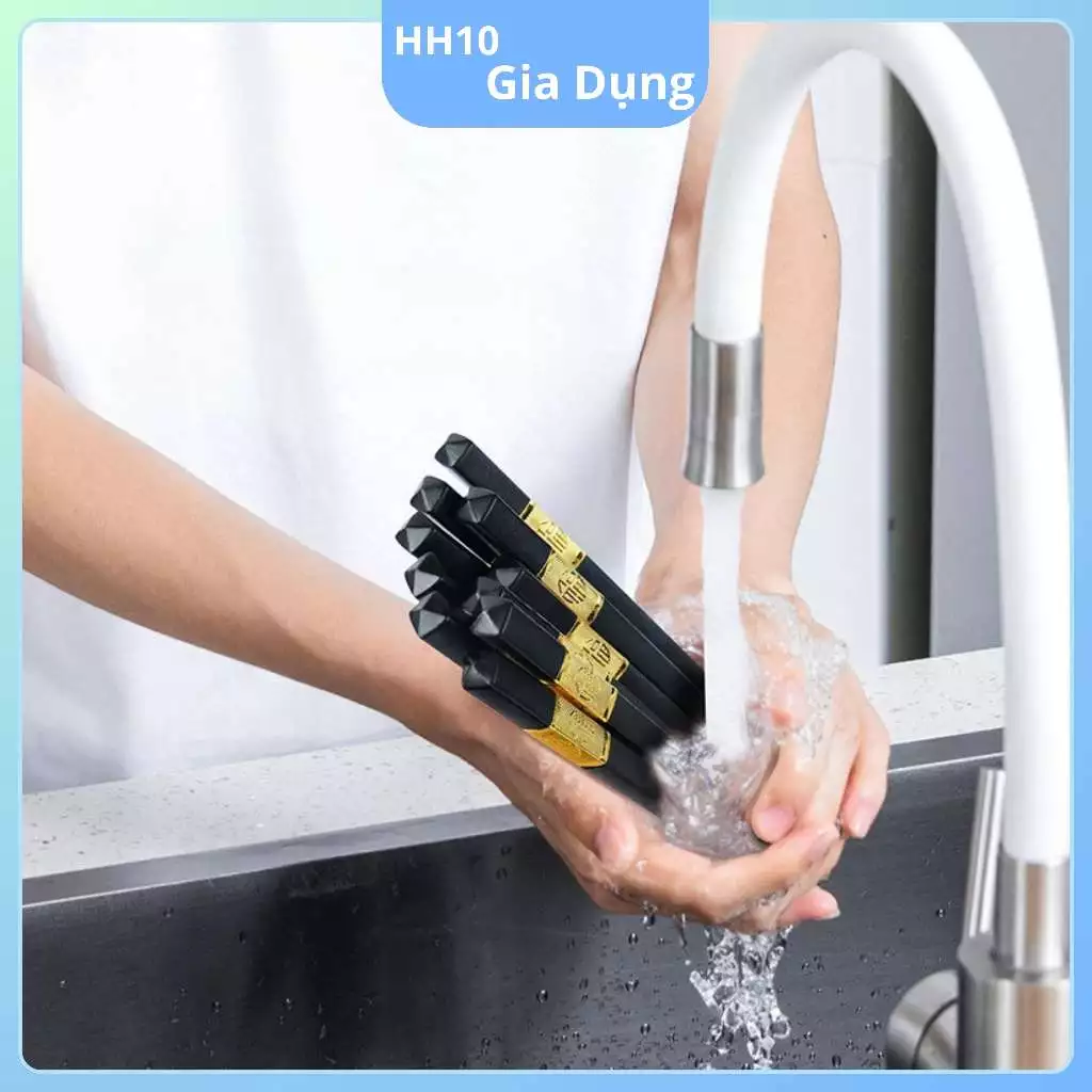 BỘ 10 Đôi Đũa Nhựa Mạ Vàng Nhật Bản - Đũa Ăn Cao Cấp Chống Mốc Chống Trơn Bền Màu Tiện Lợi - 4