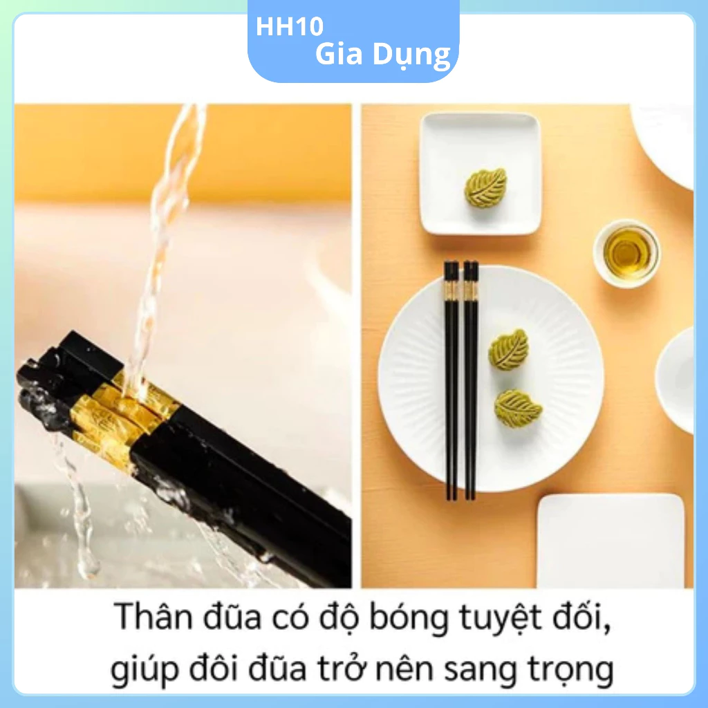 BỘ 10 Đôi Đũa Nhựa Mạ Vàng Nhật Bản - Đũa Ăn Cao Cấp Chống Mốc Chống Trơn Bền Màu Tiện Lợi - 5
