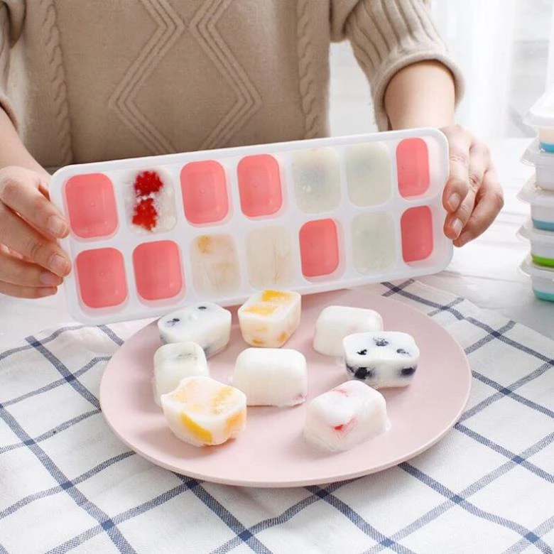Khay đá Silicon 14 viên có nắp đậy làm kem làm thạch hoa quả tiện lợi bền bỉ - 3