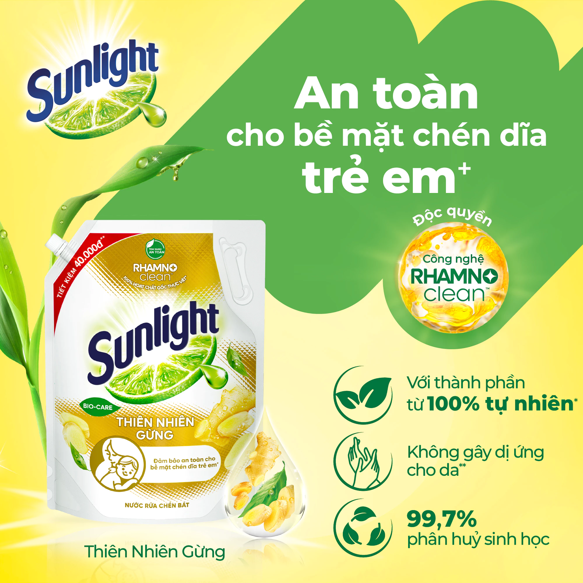 Nước rửa chén Sunlight Bio-care với thành phần từ 100% tự nhiên Túi 3.3kg - 2