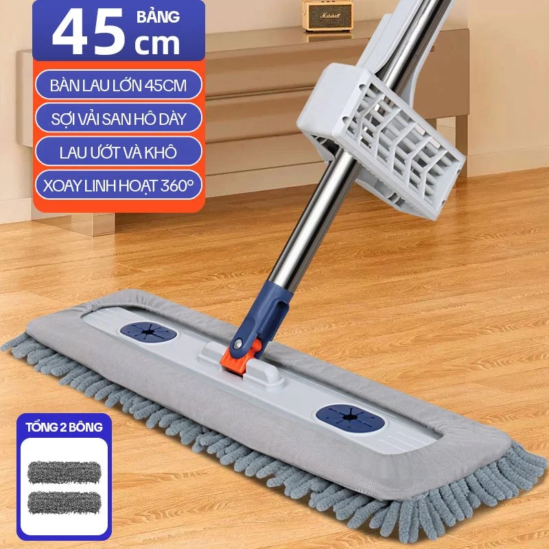 Cây Lau Nhà Tự Vắt KITIMOP CORAL, Chổi Lau Nhà Tự Vắt Thông Minh Xoay 360 Độ, 2 Miếng Lau