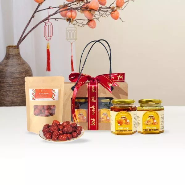 Hộp quà 20/11 tặng thầy cô gồm: Mật ong tinh bột nghệ, mật ong đông trùng kèm táo đỏ hỗ trợ dạ dày, tốt cho sức khỏe - 3