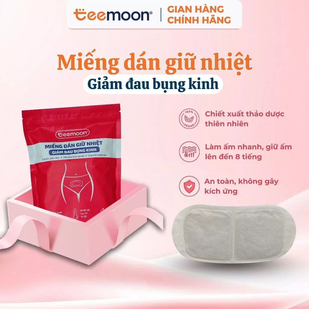 Miếng Dán Giữ Nhiệt 8 tiếng Giảm Đau Bụng Kinh Teemoon (7 miếng), Tinh Chất Gừng, Ngải Cứu, Ích Mẫu