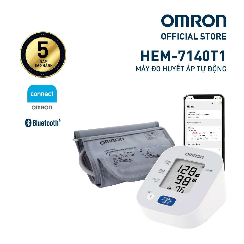 Máy Đo Huyết Áp Bluetooth OMRON - Bảo Hành 5 Năm - HEM-7140T1 - Kết nối điện thoại thông minh - 2
