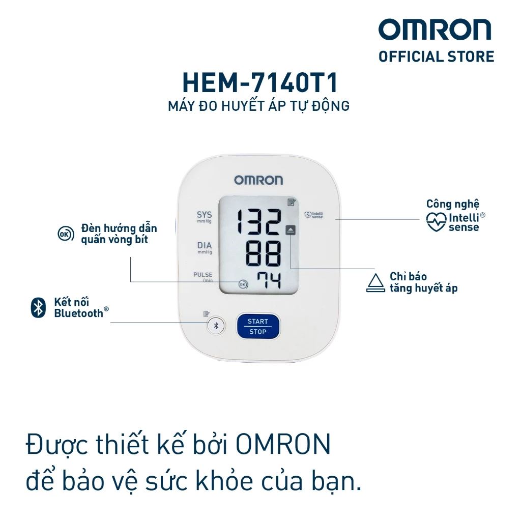Máy Đo Huyết Áp Bluetooth OMRON - Bảo Hành 5 Năm - HEM-7140T1 - Kết nối điện thoại thông minh - 3