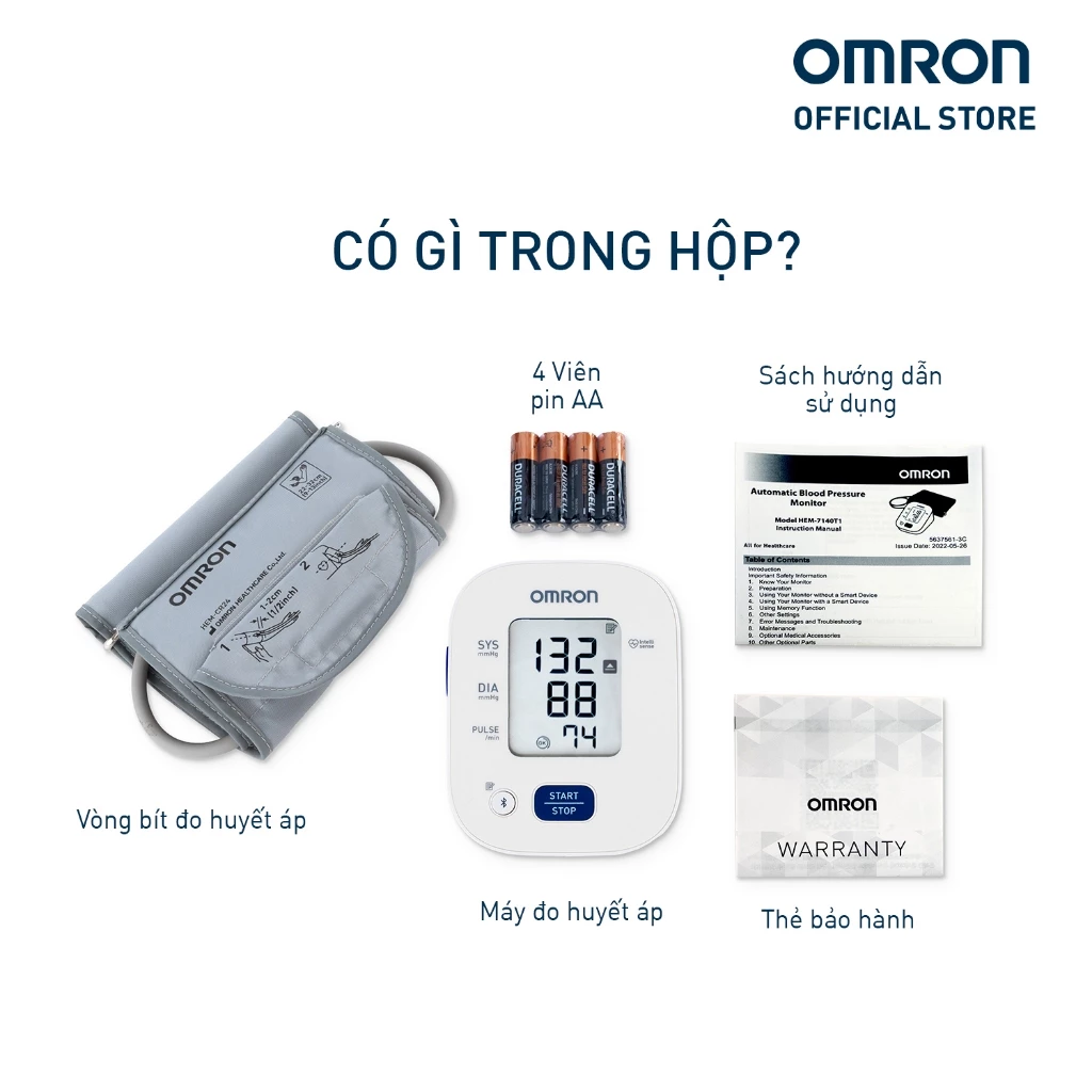 Máy Đo Huyết Áp Bluetooth OMRON - Bảo Hành 5 Năm - HEM-7140T1 - Kết nối điện thoại thông minh - 5