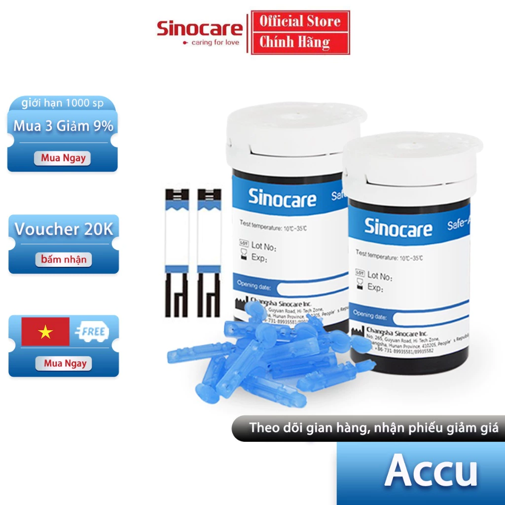 Que Thử Đường Huyết Hộp 50 Que Safe Accu Tặng Kèm 50 Kim Chính Hãng Sinocare - 2