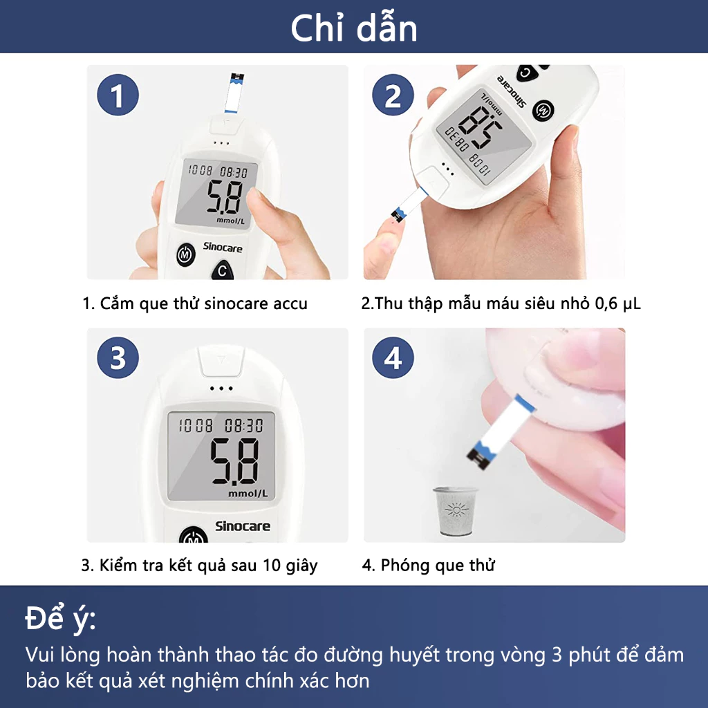 Que Thử Đường Huyết Hộp 50 Que Safe Accu Tặng Kèm 50 Kim Chính Hãng Sinocare - 4