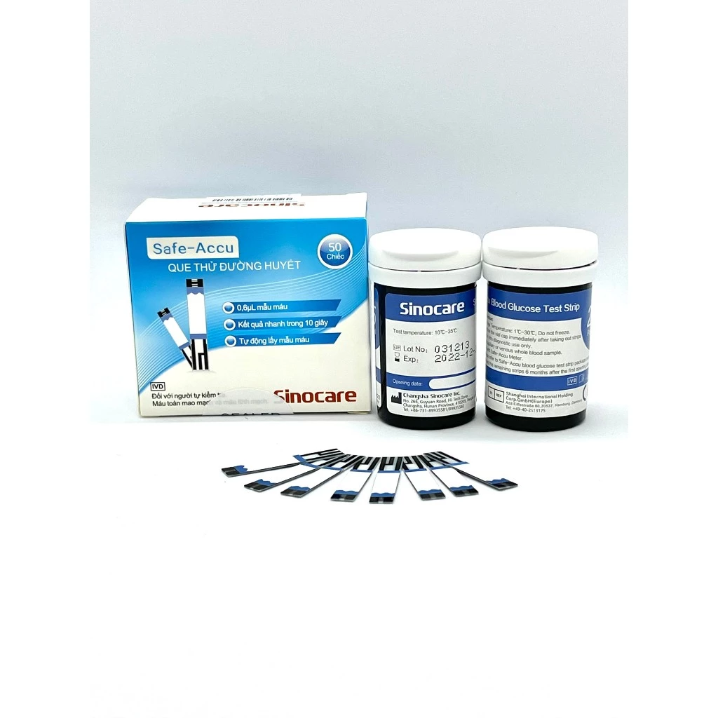 Que Thử Đường Huyết Hộp 50 Que Safe Accu Tặng Kèm 50 Kim Chính Hãng Sinocare - 5
