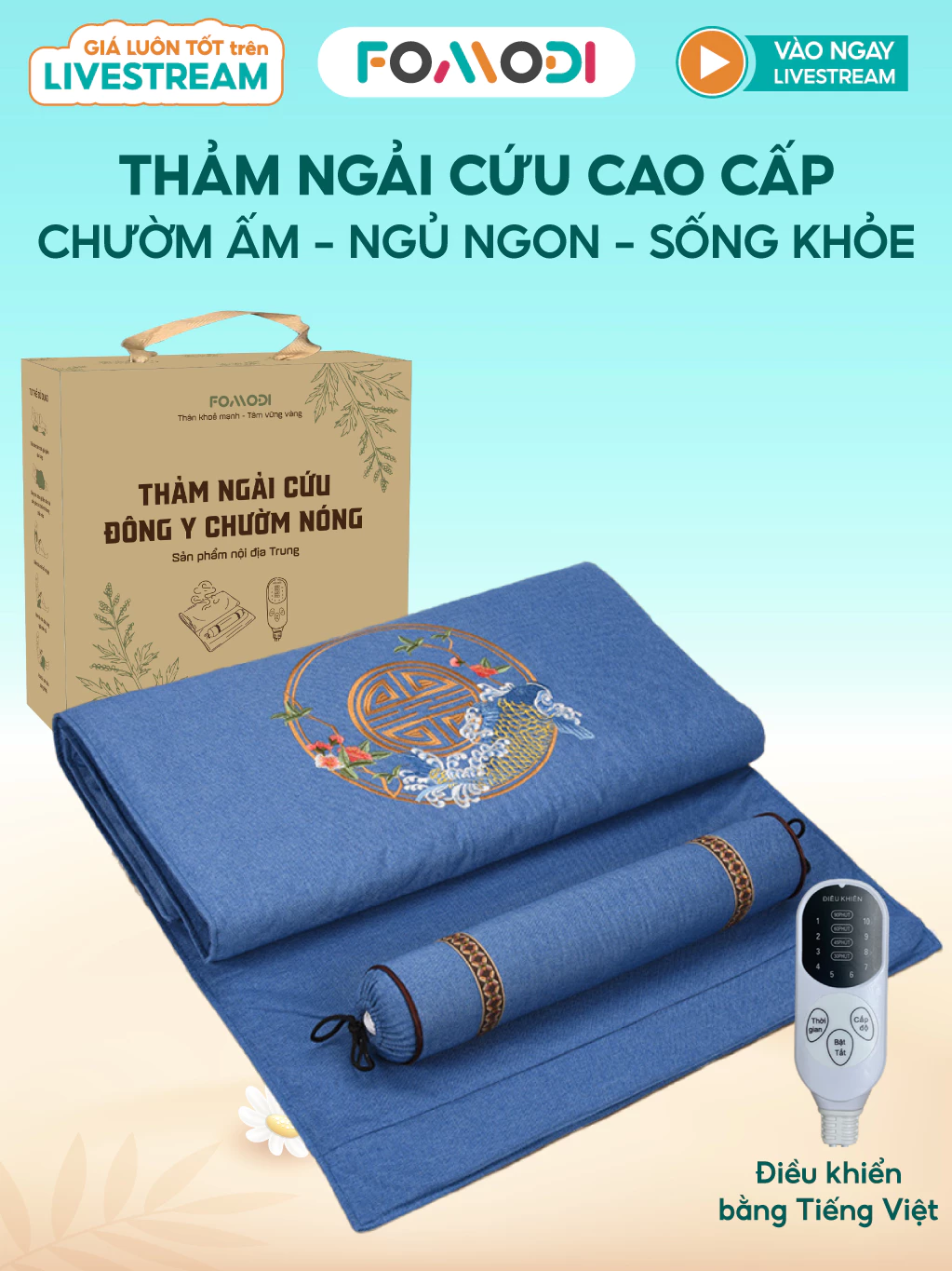 Thảm ngải cứu Fomodi đông y nội địa trung sưởi ấm giảm đau mỏi xương khớp hiệu quả