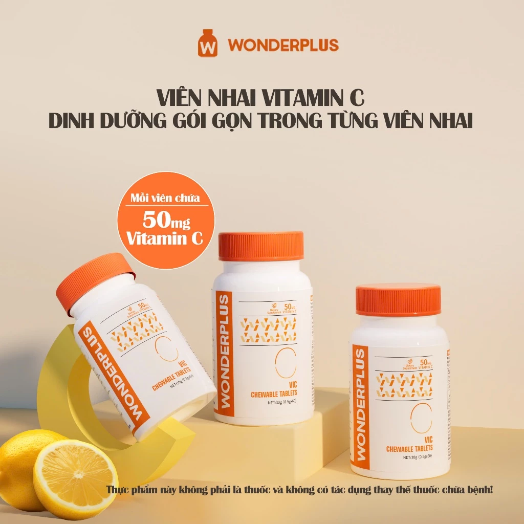 Combo Viên Nhai Bổ Sung Vitamin C 60 Viên + Vitamin D Wonderplus Giúp Làn Da Rạng Rỡ Giúp Xương Chắc Khoẻ Hộp 60 Viên - 2