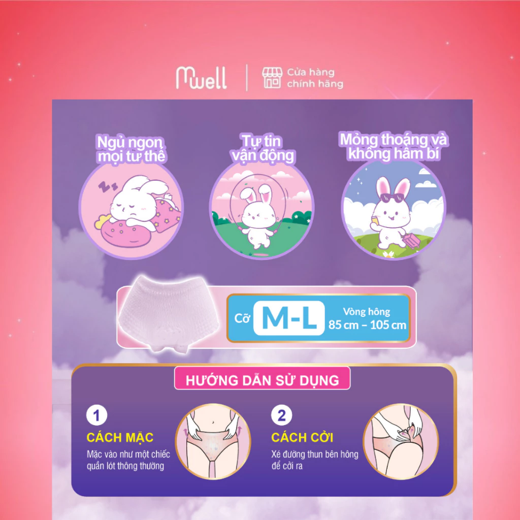 Băng đêm dạng quần Diana size M-L 5 chiếc/gói nhỏ gọn chống tràn siêu thấm hút MWELL VIỆT NAM - 4