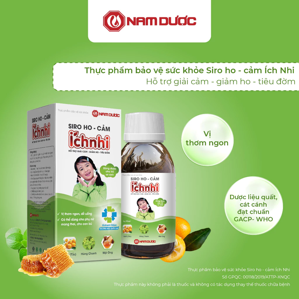 Thực phẩm bảo vệ sức khỏe Siro ho - cảm Ích Nhi, Lọ 90ml, hỗ trợ giải cảm- giảm ho- tiêu đờm