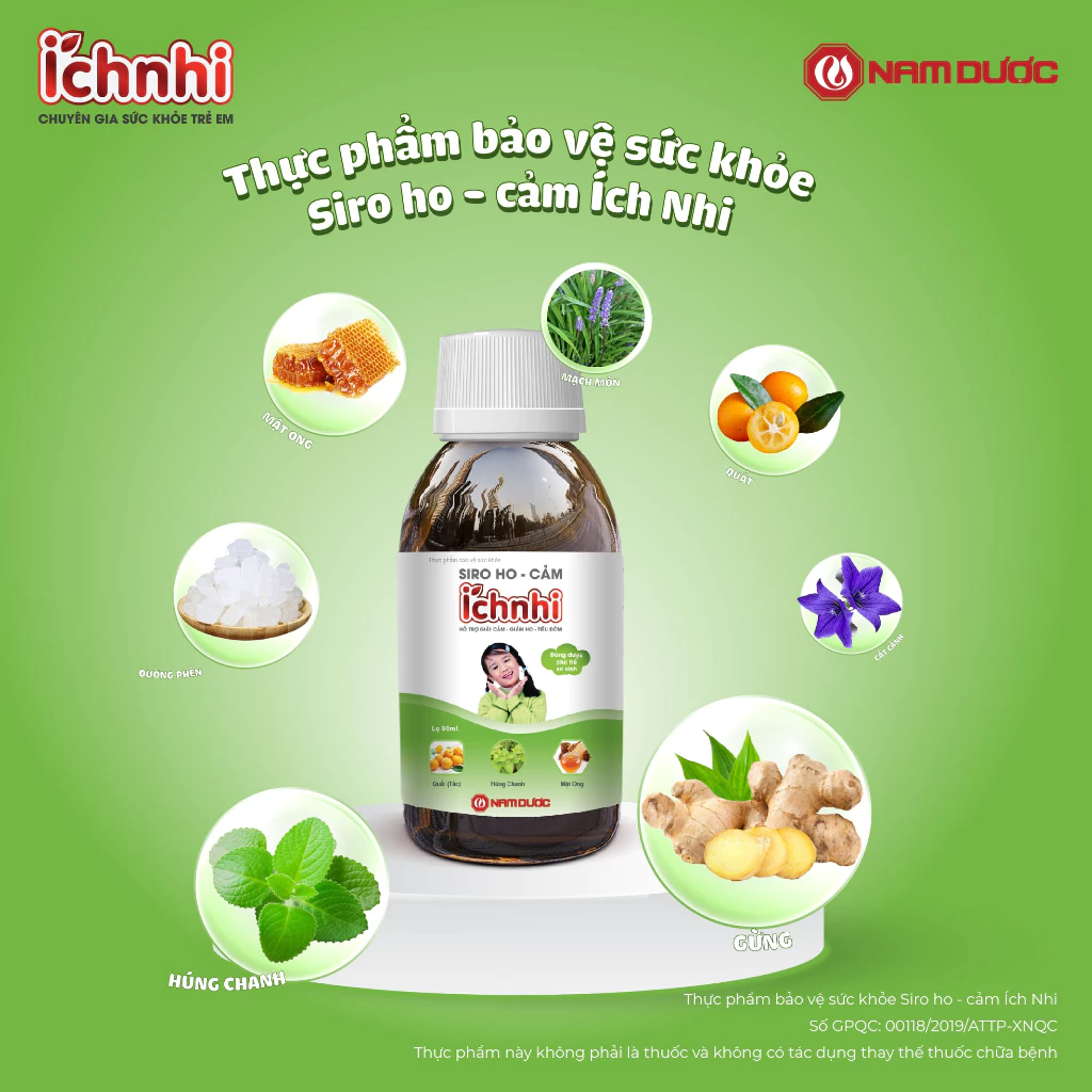 Thực phẩm bảo vệ sức khỏe Siro ho - cảm Ích Nhi, Lọ 90ml, hỗ trợ giải cảm- giảm ho- tiêu đờm - 2