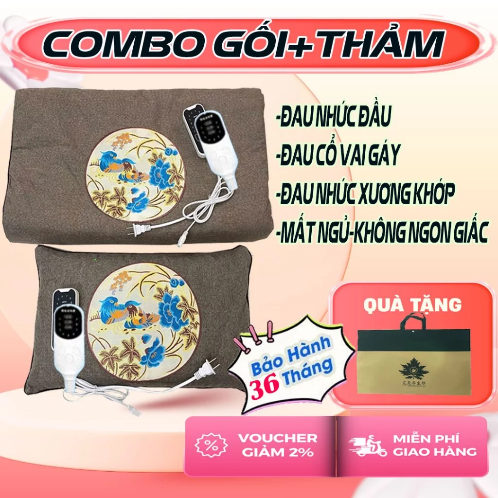 Combo Gối Và Thảm Ngải Cứu Hoàng Thịnh An Cao Cấp Chính Hãng, Nệm Ngải Cứu Đông Y