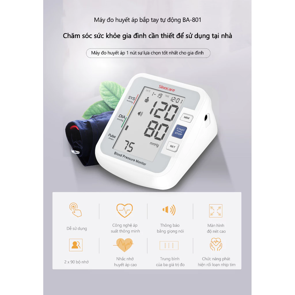 Máy đo huyết áp Sinocare BA801 Chính Hãng - 3