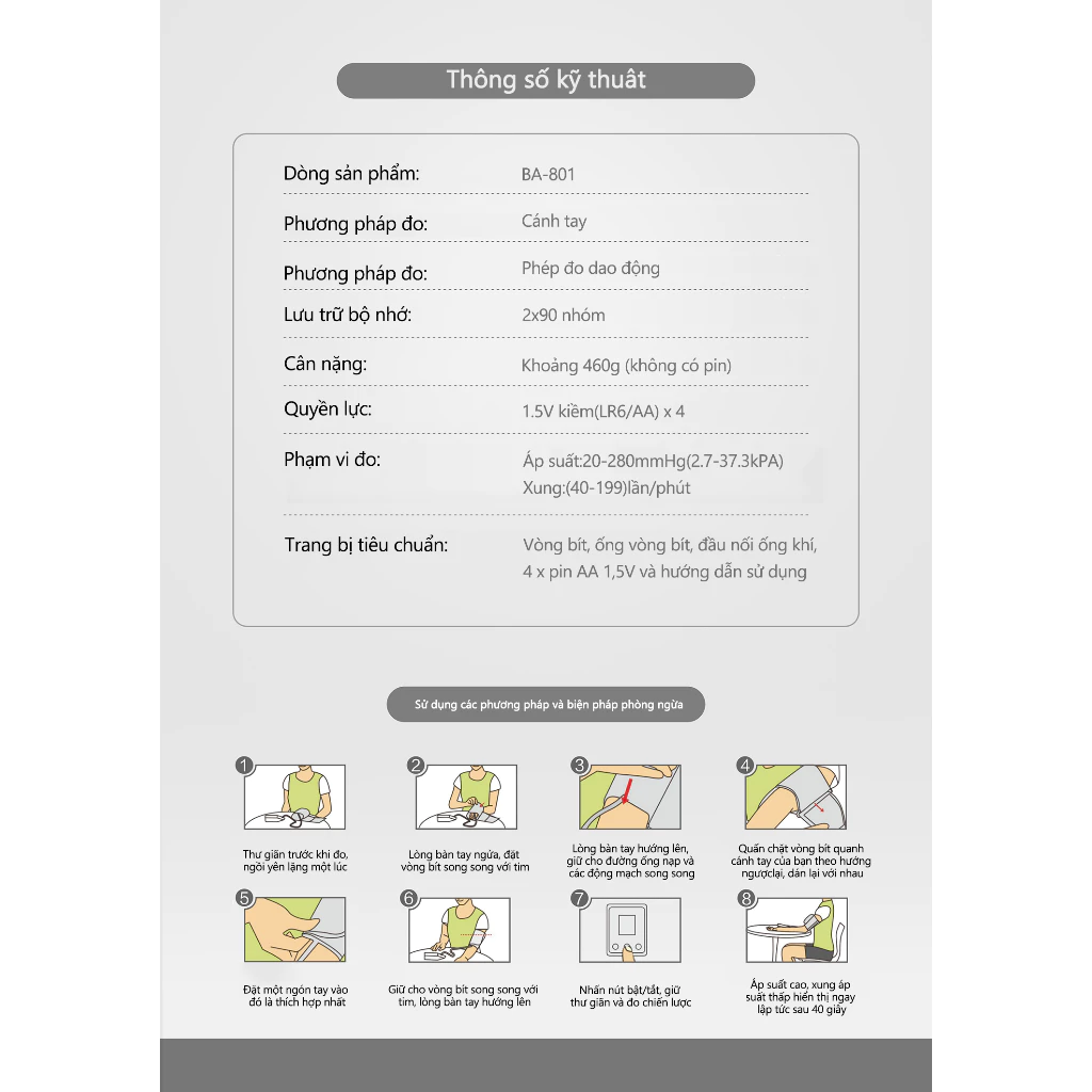 Máy đo huyết áp Sinocare BA801 Chính Hãng - 6