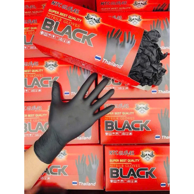 ( Loại 1 ) Găng tay cao su đen nitrile không bột. chuyên dụng cho thực phầm, spa , phun xăm thẩm mỹ . Hộp 50 chiếc