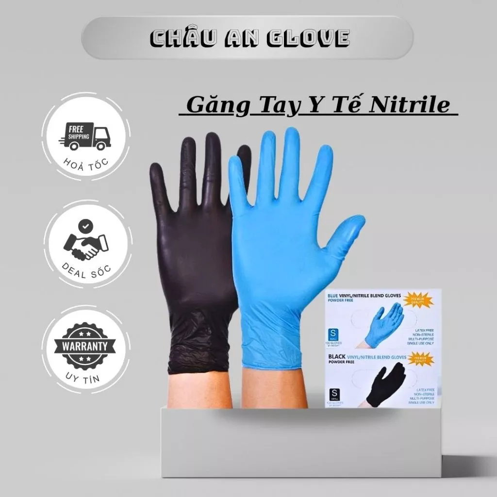 (Hàng loại 1 ) Găng Tay Cao Su, Găng Tay Không Bột, Siêu Dai, Khó Rách, Màu Đen/Trắng/Xanh Có Nhám Đầu Ngón Tay