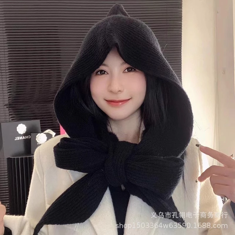 Mũ Trùm Đầu và Khăn Choàng Nữ Dệt Kim Sọc Mới, Ấm Áp cho Thu Đông - 3