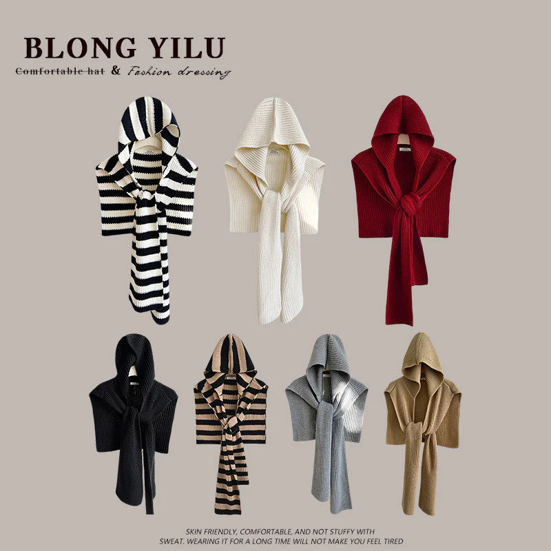 Mũ Trùm Đầu và Khăn Choàng Nữ Dệt Kim Sọc Mới, Ấm Áp cho Thu Đông - 6