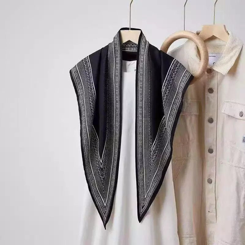 Khăn lụa nữ họa tiết hạt điều đen và tam giác lớn, độc đáo dành cho mùa hè - 2