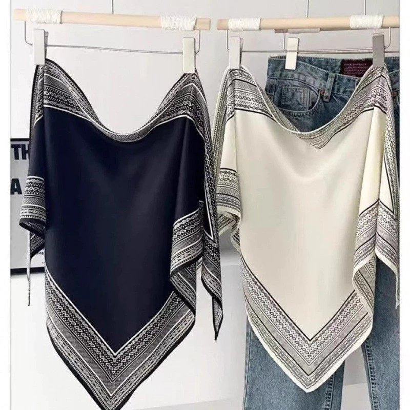Khăn lụa nữ họa tiết hạt điều đen và tam giác lớn, độc đáo dành cho mùa hè - 4