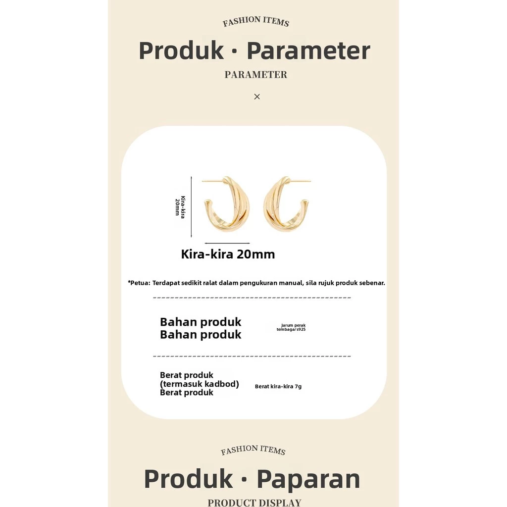 Bông tai xoắn bạc 925 đơn giản, phong cách sang trọng cho nữ