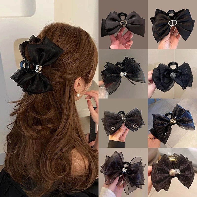 Kẹp càng cua nơ bản to sang trọng phụ kiện tóc phong cách Hàn Quốc