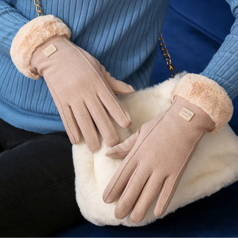 Găng tay lót nỉ giữ nhiệt màn hình cảm ứng da lộn - Găng tay nữ mùa đông nhiều màu (Tuyển )