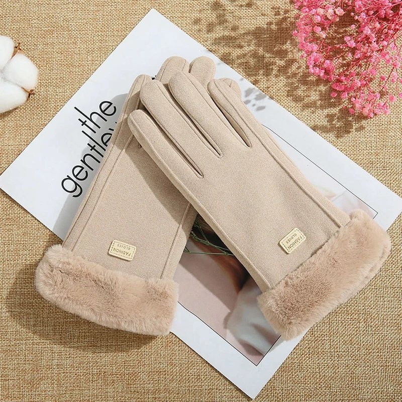 Găng tay lót nỉ giữ nhiệt màn hình cảm ứng da lộn - Găng tay nữ mùa đông nhiều màu (Tuyển ) - 3