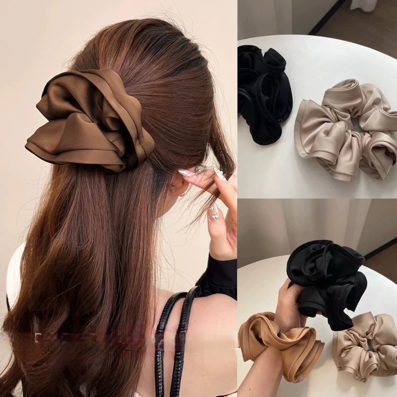 Cột Tóc Buộc Scrunchies Viền Sóng Cỡ Lớn Phong Cách Đơn Giản Retro