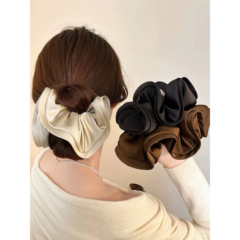 Cột Tóc Buộc Scrunchies Viền Sóng Cỡ Lớn Phong Cách Đơn Giản Retro - 4