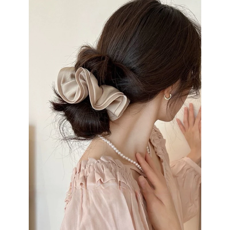 Cột Tóc Buộc Scrunchies Viền Sóng Cỡ Lớn Phong Cách Đơn Giản Retro - 5