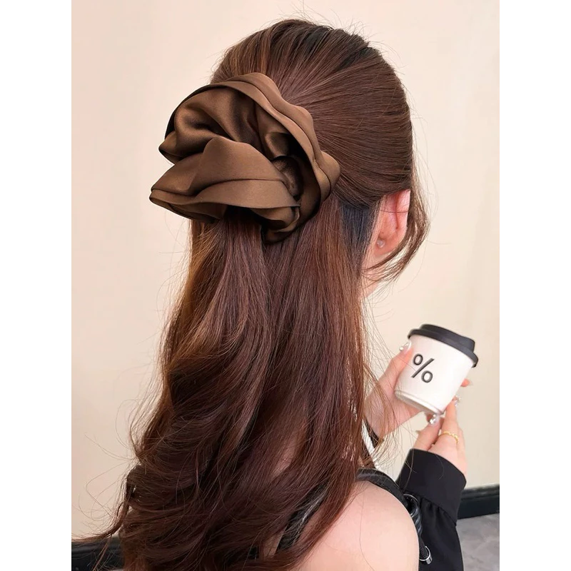 Cột Tóc Buộc Scrunchies Viền Sóng Cỡ Lớn Phong Cách Đơn Giản Retro - 6
