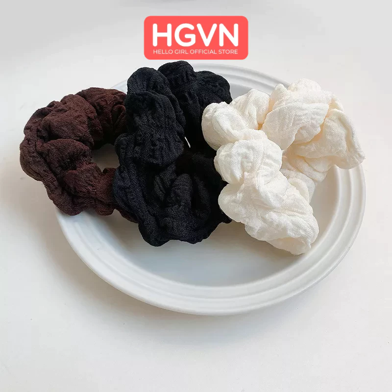 Dây Chun Thun Buộc Tóc Vòng Đeo Tay Vải Scrunchies Họa Tiết Xếp Ly HGVN Phong Cách Retro Hàn Quốc Dành Cho Bạn Nữ - 2