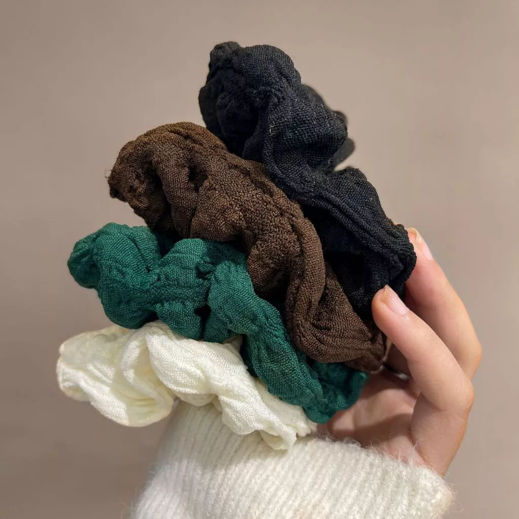 Dây Chun Thun Buộc Tóc Vòng Đeo Tay Vải Scrunchies Họa Tiết Xếp Ly HGVN Phong Cách Retro Hàn Quốc Dành Cho Bạn Nữ - 3
