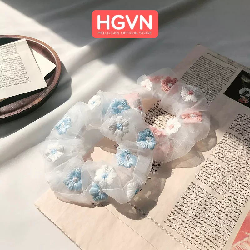Dây Chun Thun Buộc Tóc Vòng Đeo Tay Vải Scrunchies Họa Tiết Xếp Ly HGVN Phong Cách Retro Hàn Quốc Dành Cho Bạn Nữ - 4