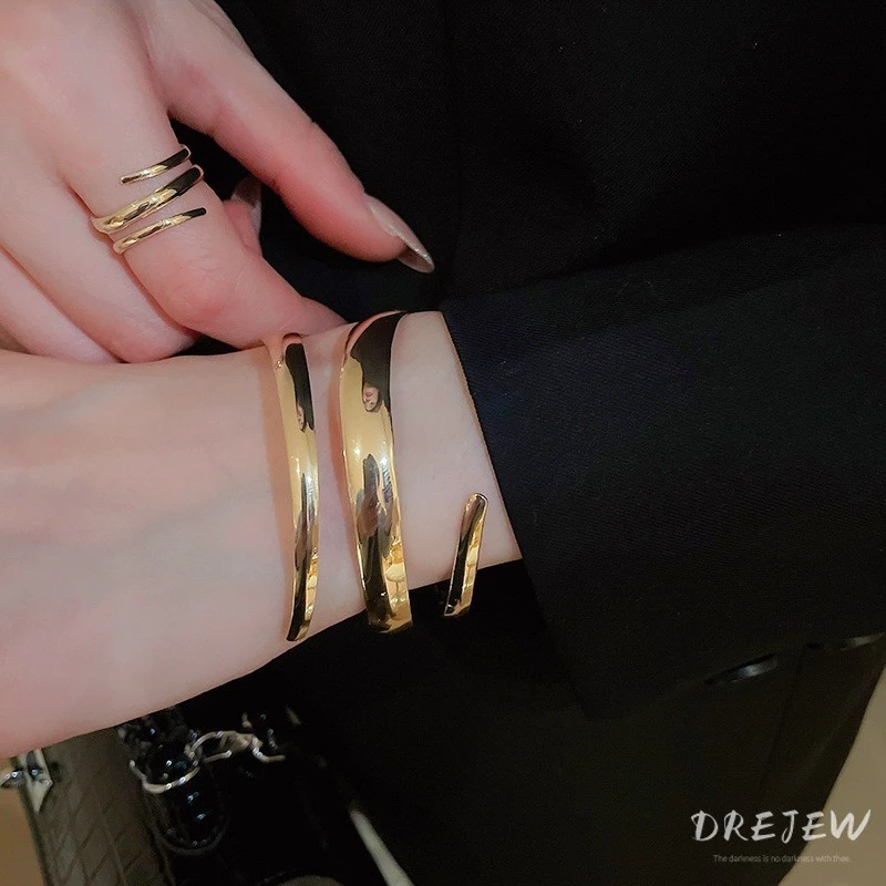 [Drejew] 2 chiếc vòng đeo tay hình học mặt rộng hình học châu Âu và Mỹ Bộ trang sức thời trang cá tính - 2