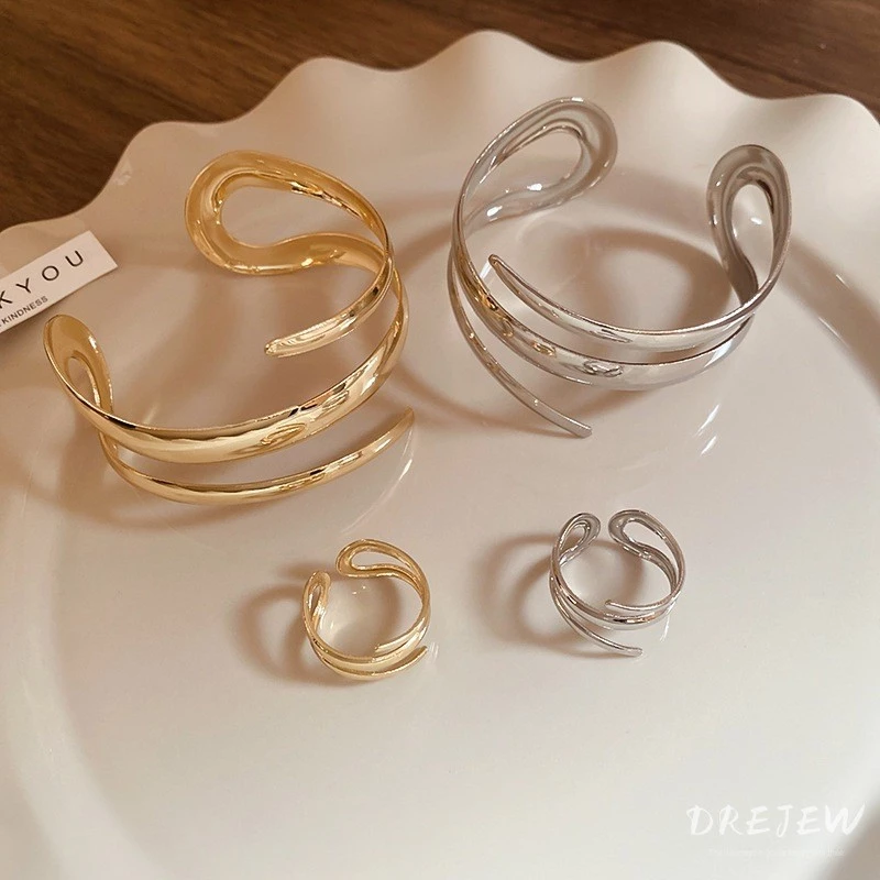 [Drejew] 2 chiếc vòng đeo tay hình học mặt rộng hình học châu Âu và Mỹ Bộ trang sức thời trang cá tính - 6