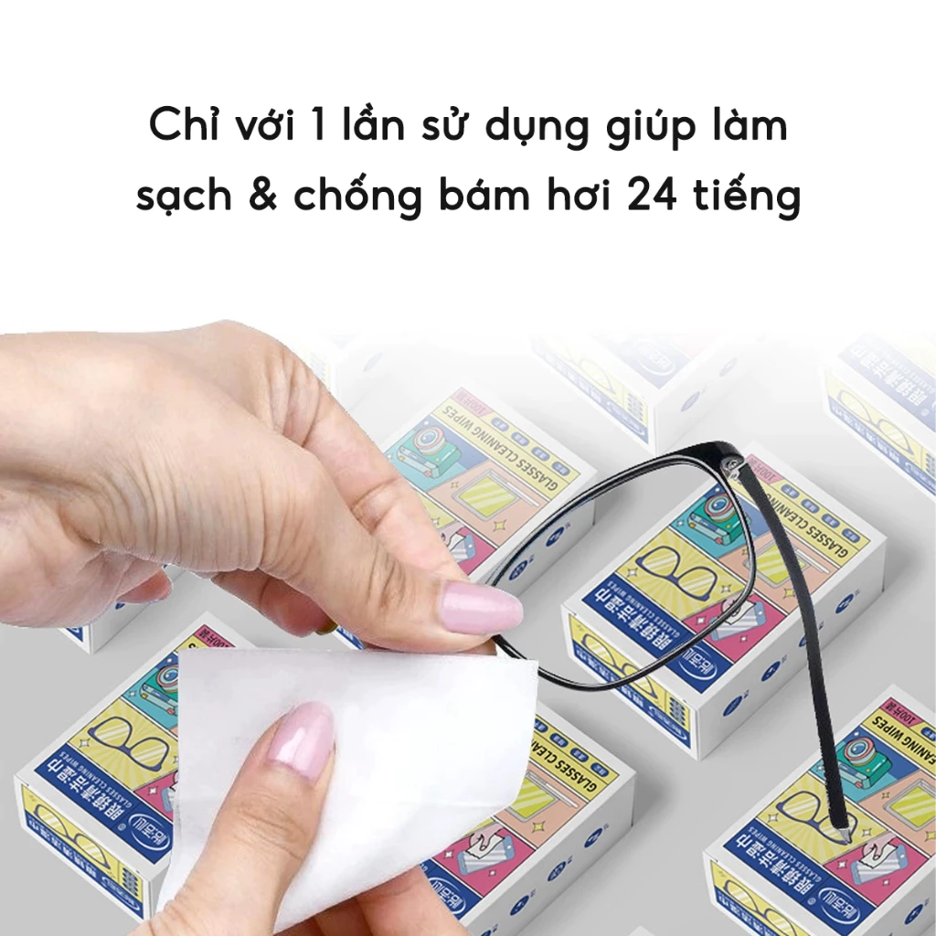 Hộp 100 Khăn lau kính mắt kính cận, Giấy lau kính nano chống sương mờ vân tay, bụi bẩn tiện lợi - 2