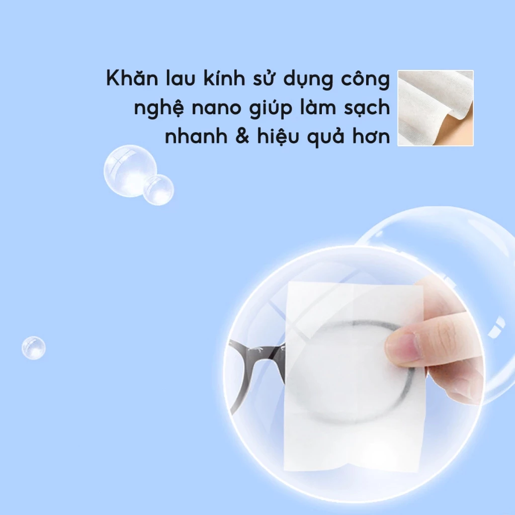 Hộp 100 Khăn lau kính mắt kính cận, Giấy lau kính nano chống sương mờ vân tay, bụi bẩn tiện lợi - 5