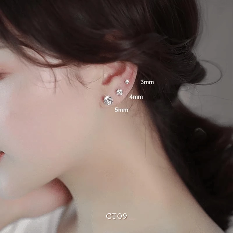 Bông tai thép titan không gỉ đính đá hình vuông cá tính dành cho nam nữ phong cách unisex hiện đại - Mely CT09 - 5