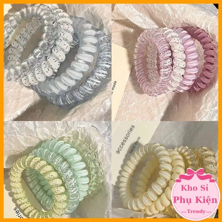 Bộ 4 dây buộc tóc dây điện thoại, dây cột tóc đơn giản nhiều màu lò xo, phụ kiện tóc thời trang cho nữ E1988